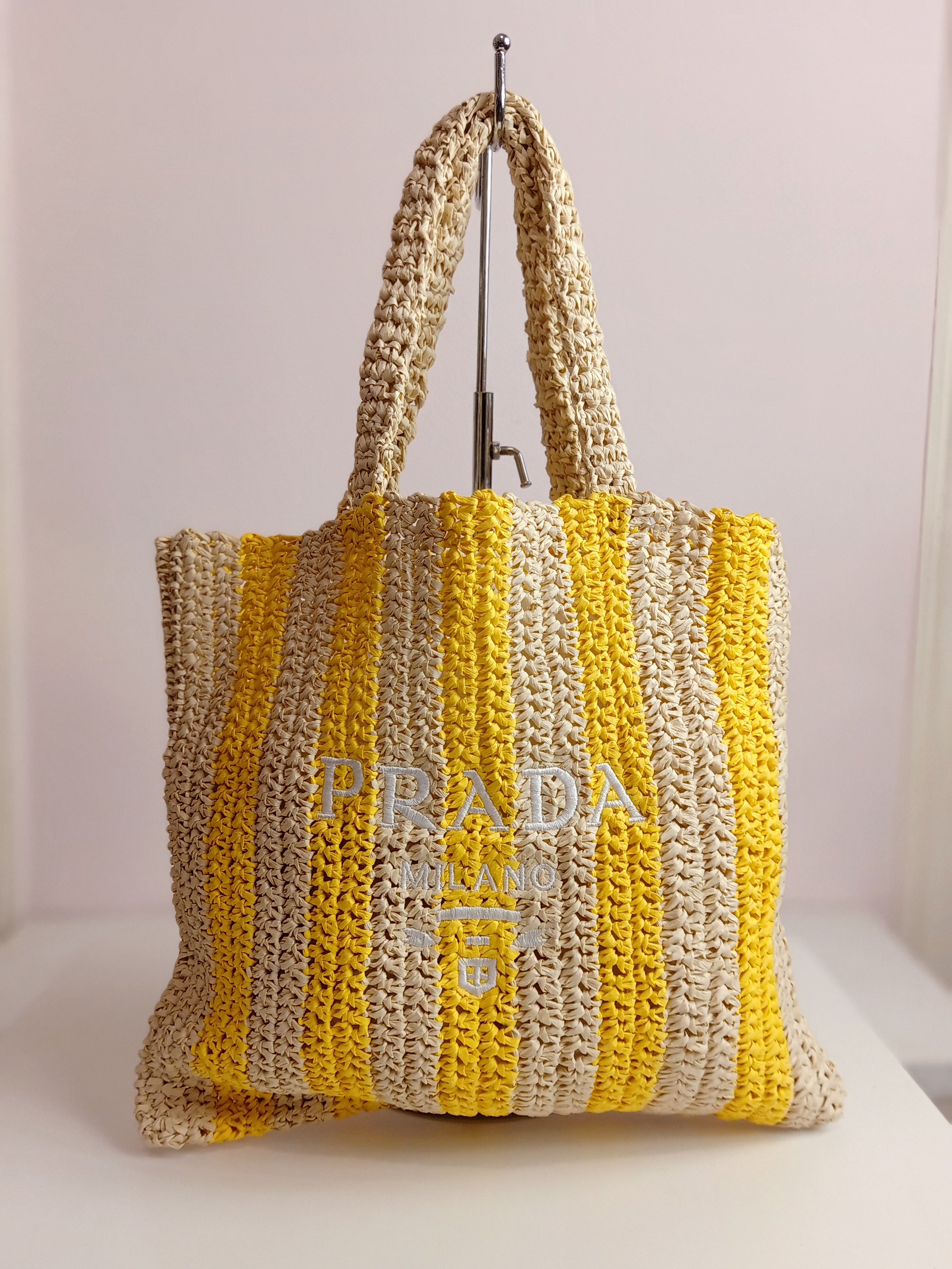 Prada raffia beach bag in yellow