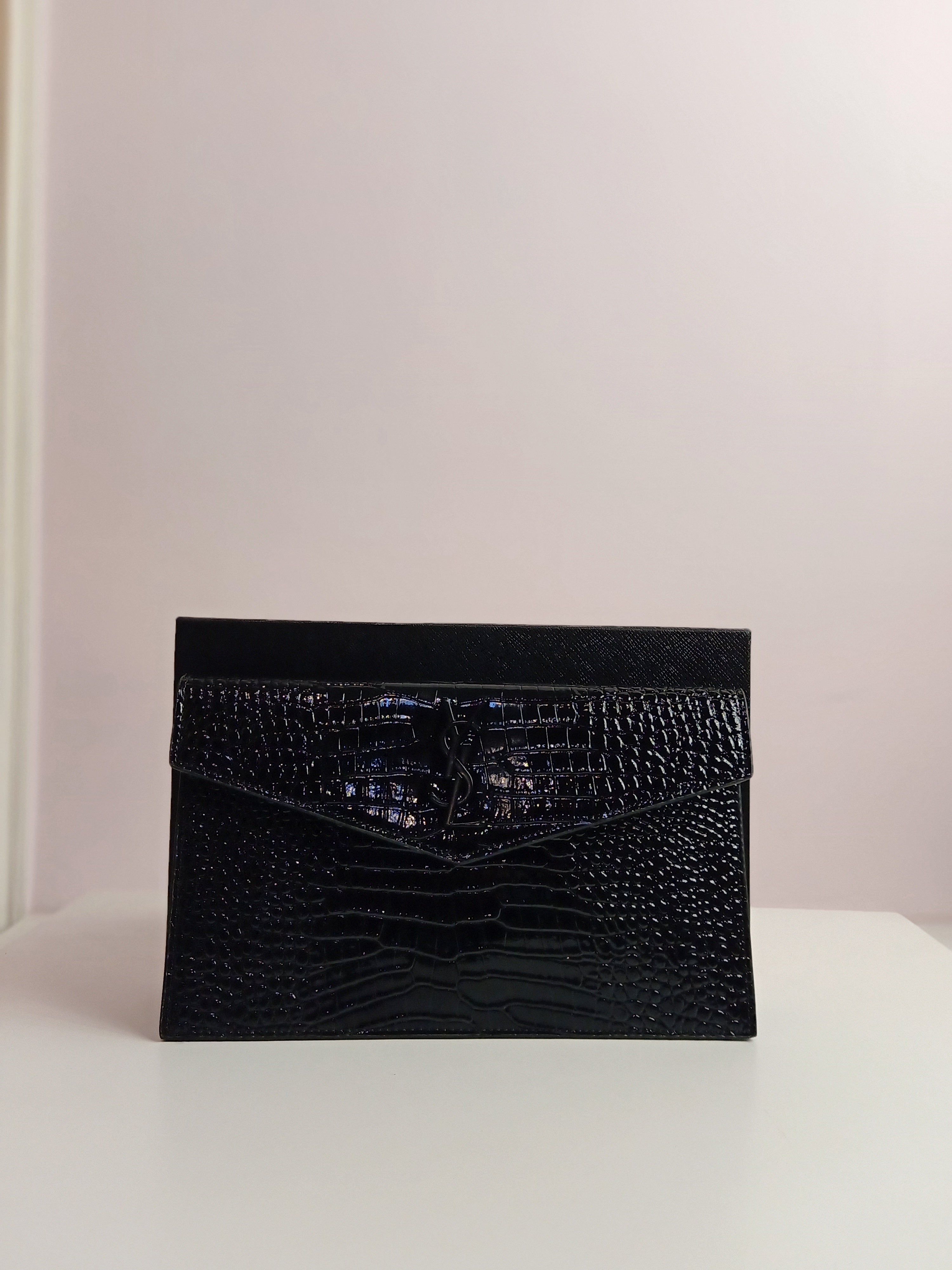 YSL clutch in shiny all black