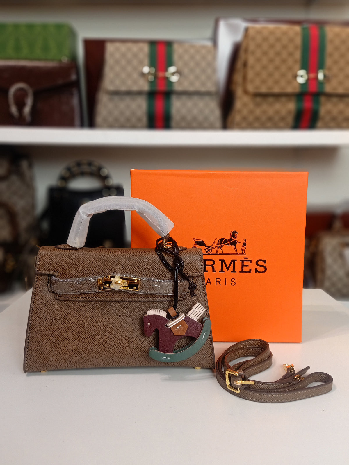 Hermes mini kelly in light brown