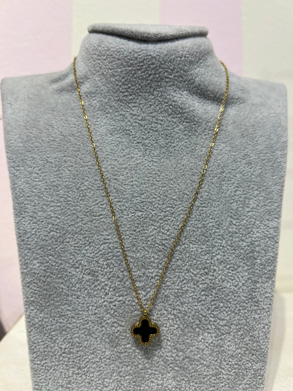 Van cleef double face 18 gold plated stainless steel necklace in black-green