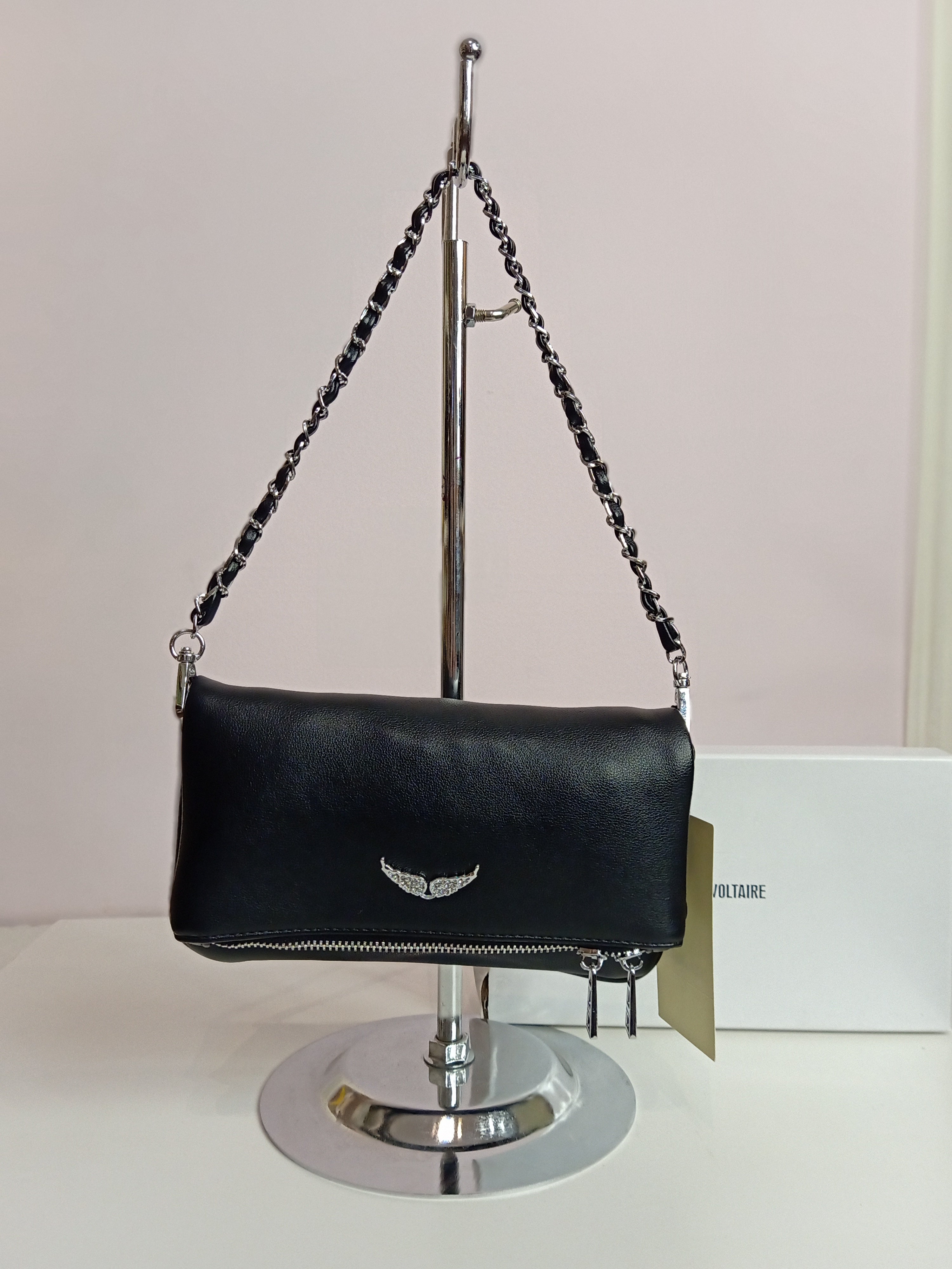 Zadig&Voltaire mini cross body bag in black-silver