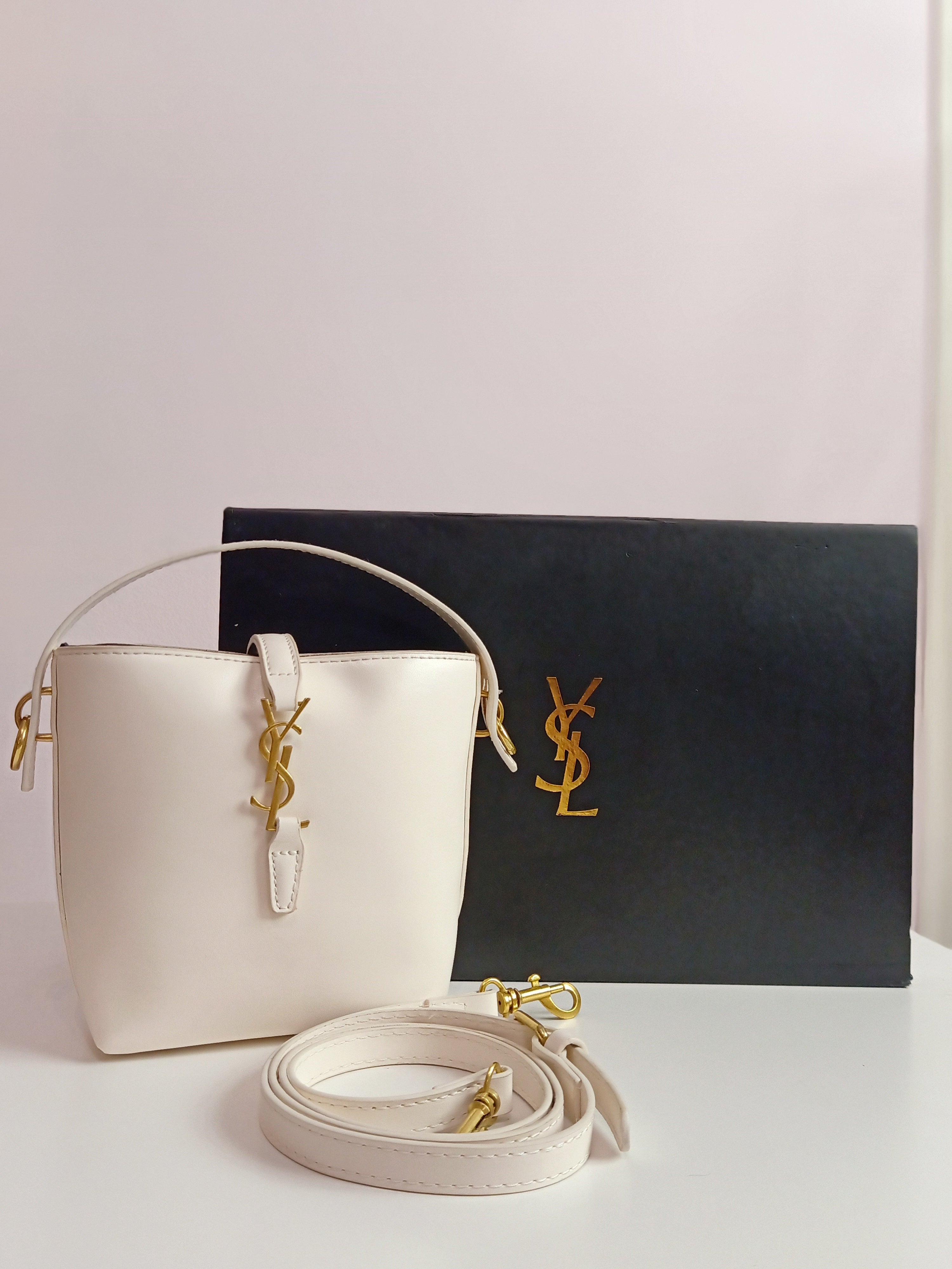 YSL bucket bag small size in white