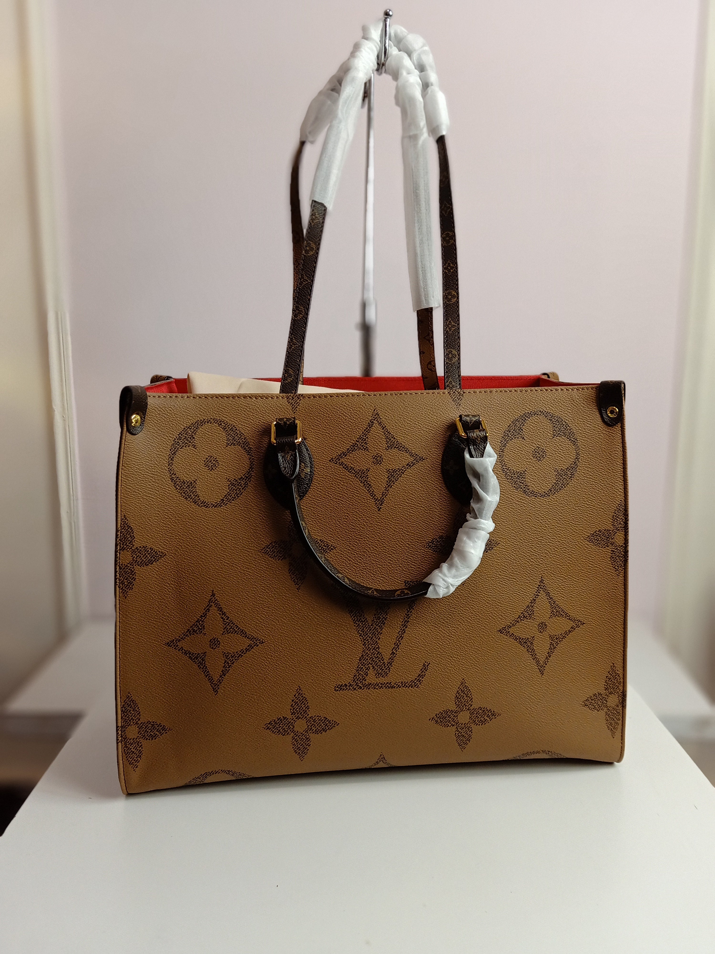 LV double faced tote bag large size in brown-camel