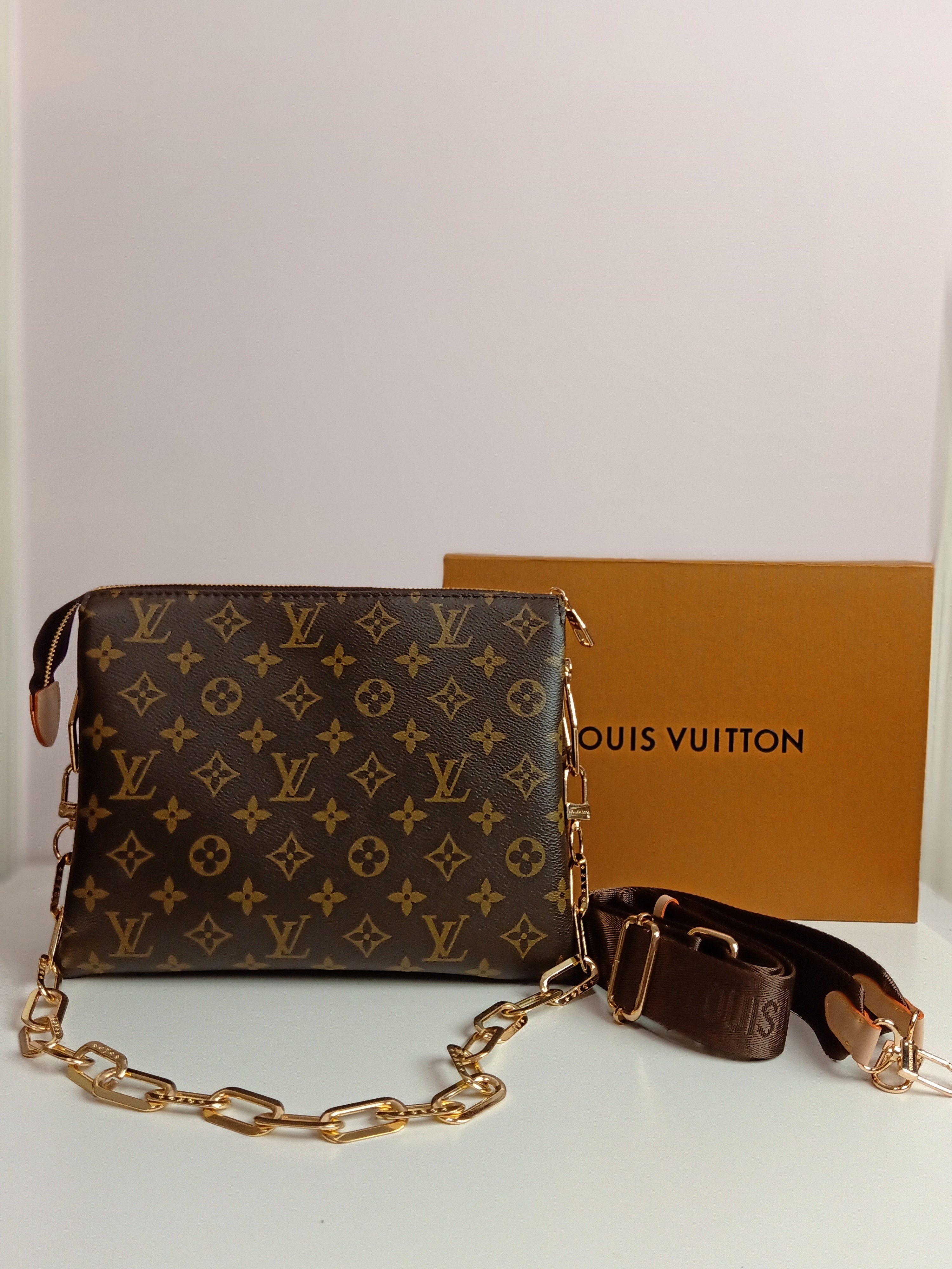 LV cross body bag medium size in brown-gold