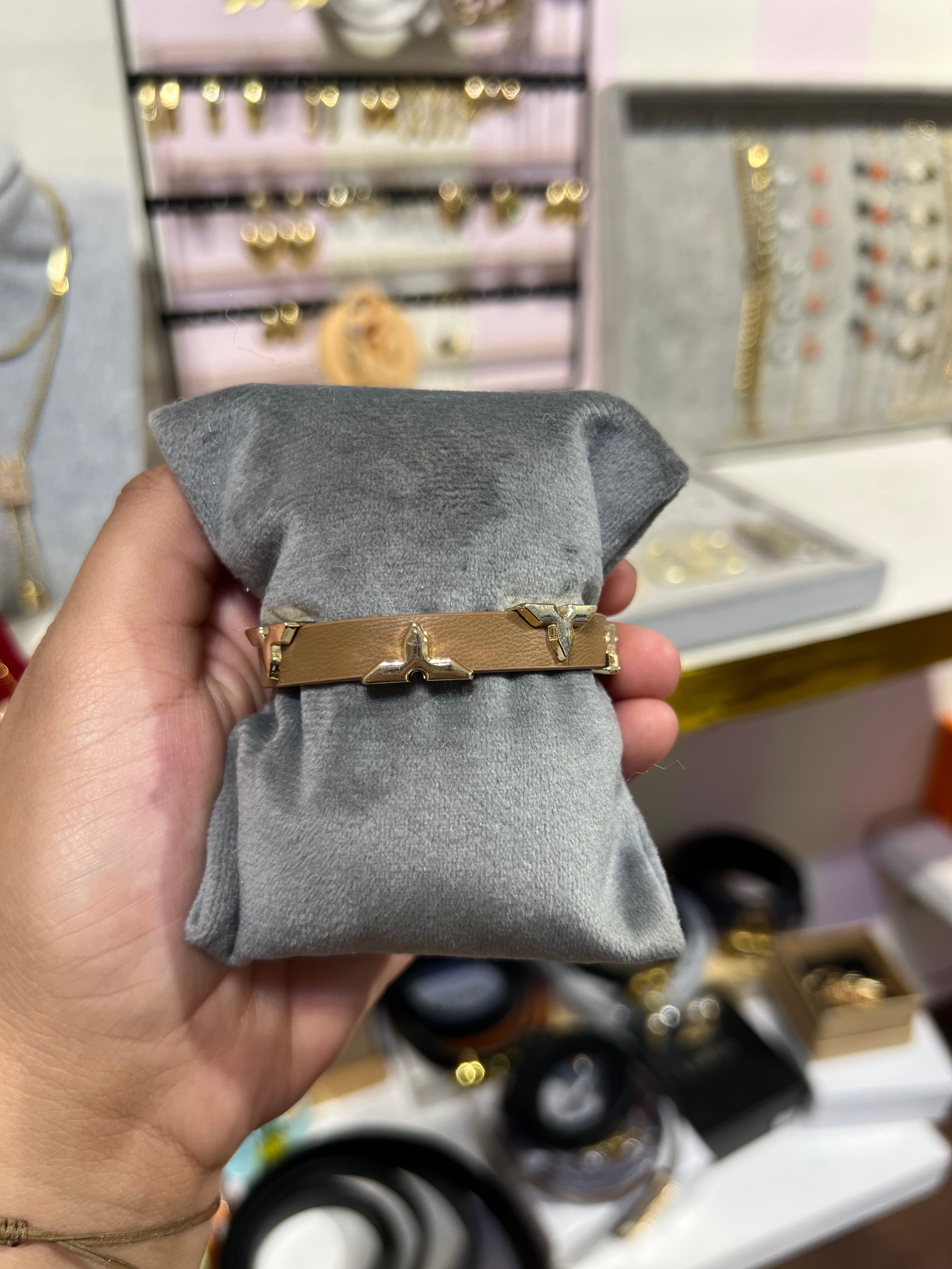 LV leather bracelet in camel